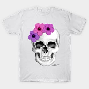 Skull With Flowers (On White Background) T-Shirt